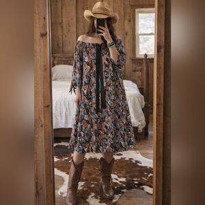 🟢🎨 Elen Weaver Abstract‎ Print Dress Women's 3X EUC Artsy Boho Flow